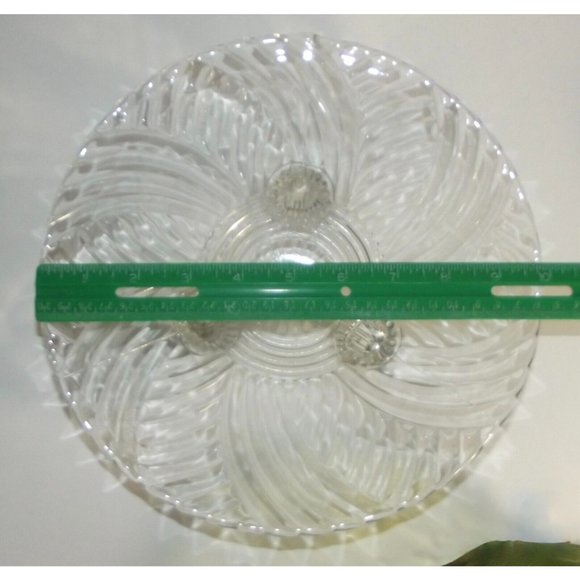 Vintage Clear 10" Glass Serving Bowl Swirl Spiral Pattern 3 Toed Footed Pedestal - Picture 2 of 10